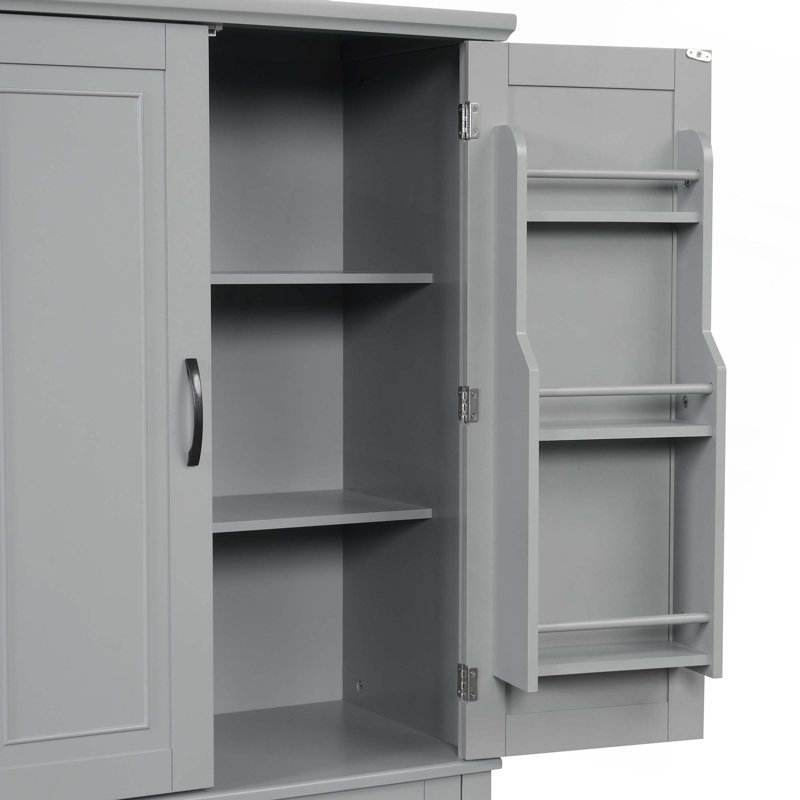 Armoire de rangement de salle de bain avec portes et tiroir, plusieurs espaces de rangement, tablette réglable, Gris