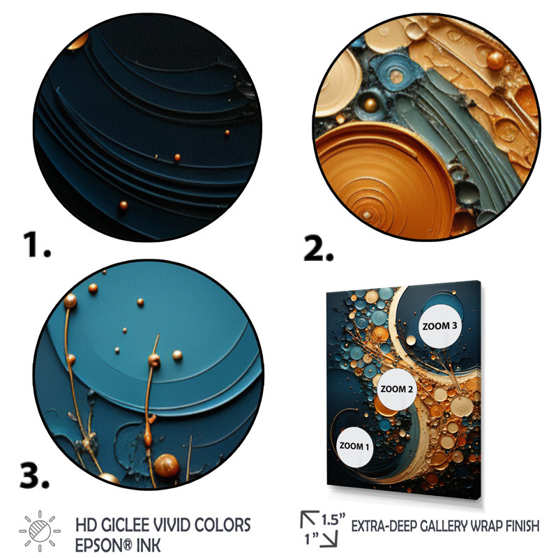 «Nishchal Gold Teal Abstract Spirals II», reproduction sur toile, H 20 po x l 12 po x P 1 po