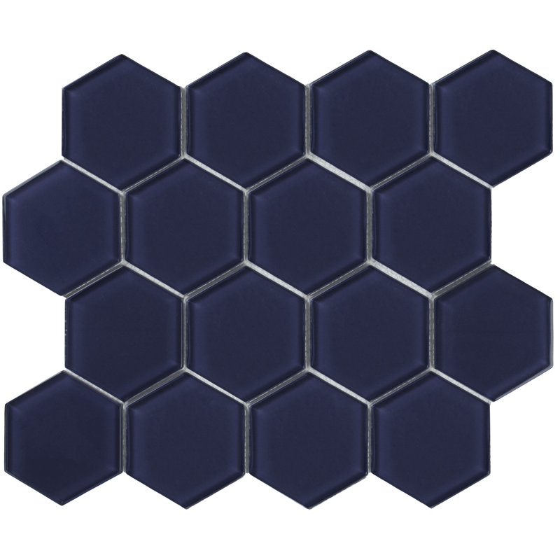 3" Beehive 10.25in.x11.75in. Glass Mosaic Tile, Deep Blue Gloss