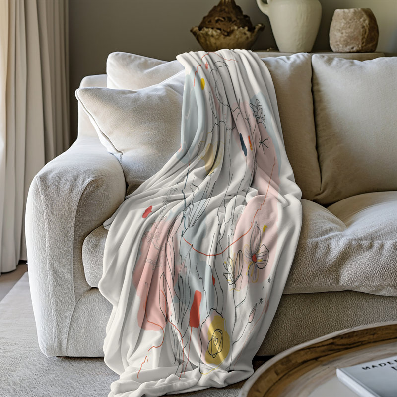 Floral bohème minimaliste - 1 pièce Sherpa Premium - impression d'art luxueux, Lit simple