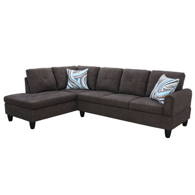 Dark Brown Fluffy Fabric L Shaped Living Room Sofa Set 