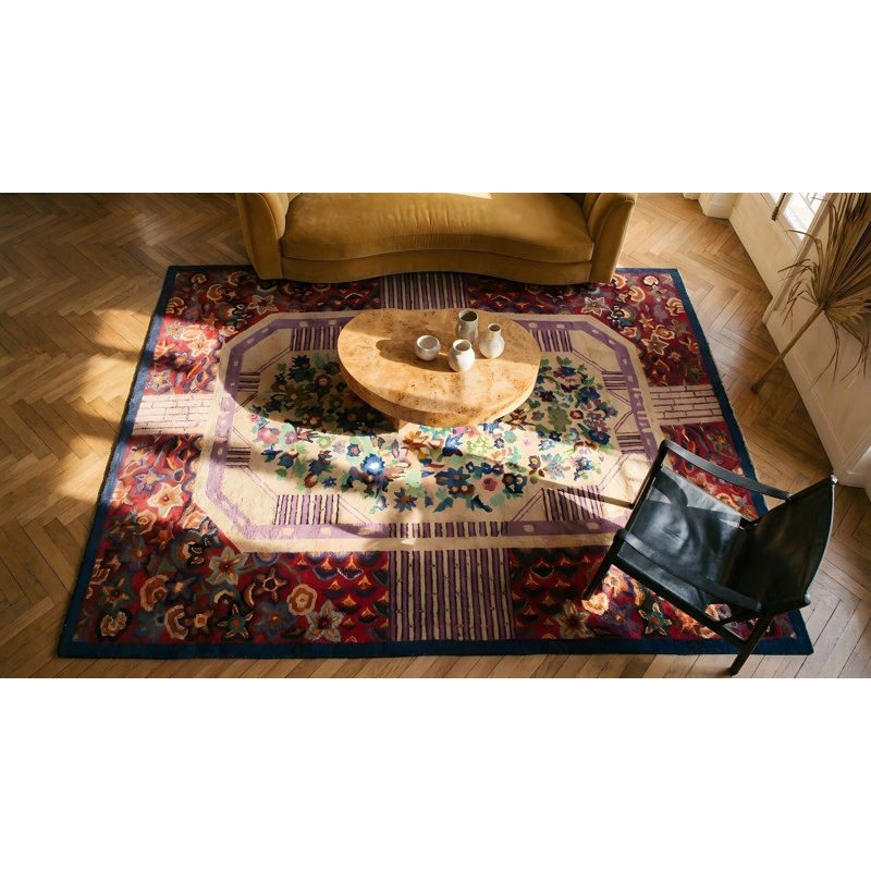 Antique Art Deco Room Size Wool Multi Rug