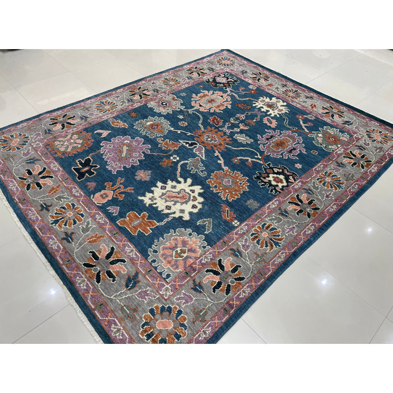 Blue Hand Knotted Wool Area Rug