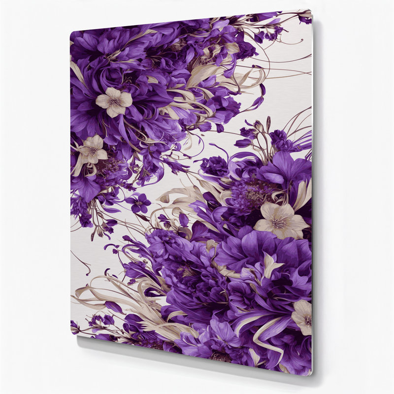 Abstrait floral 63, art mural mauve en métal, H 12 po x l 18 po