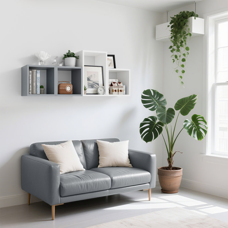  Ensemble de 2 tablettes murales cubiques flottantes pour la découverte de l'espace, gris, Carré - P 7,9 po x l 12,6 po, Grey
