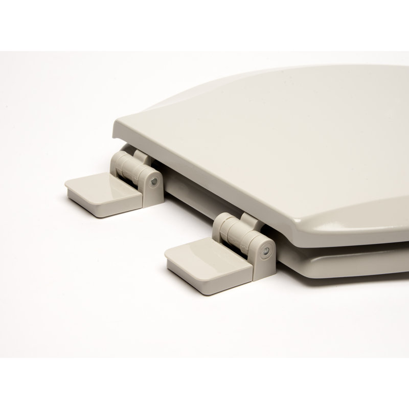 Siège de toilette en plastique rond contemporain à fermeture lente, Argent/Gris