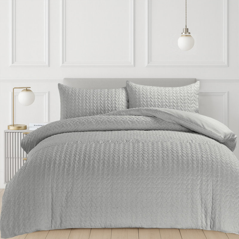 3D Embossed Pattern Kinsley Duvet Set, Single Duvet Cover Set, Grey, 2