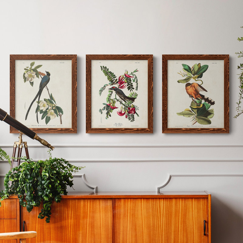Pl 168 "Moucherolle à queue fourchue", ensemble de 3 peintures sur toile encadrées, Érable, H 24 po x l 36 po x P 1,5 po