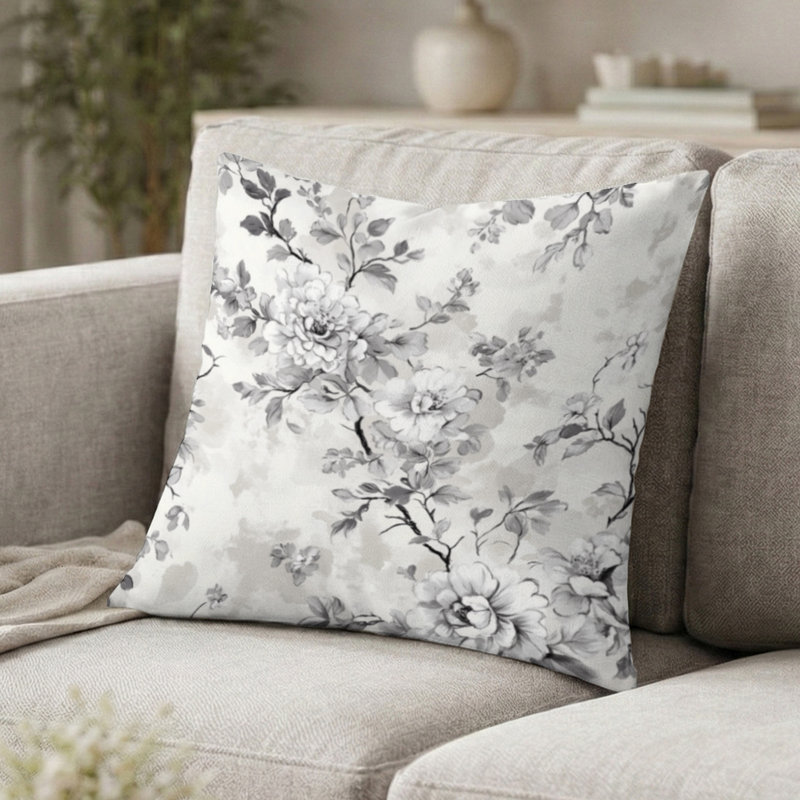 Coussin French Country - Coussin imprimé vintage gris, H 20 po x l 20 po