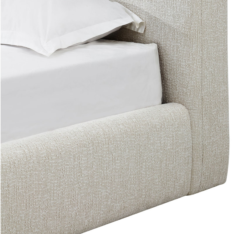 Elora Upholstered Platform Bed In Whitewashed Chenille, Queen, Whitewashed