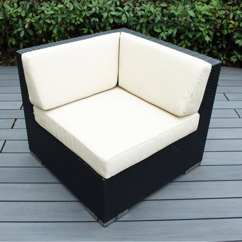 Chaise de patio avec coussins Billyjo, Toile Sunbrella® beige antique, Noir