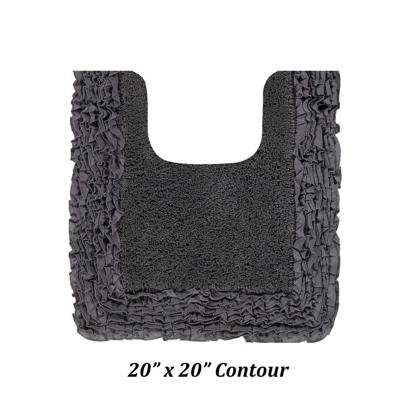 Tapis pour salle de bain à contour touffeté en U 100% coton Cabeza, tapis de toilette doux et absorbant avec envers en latex antidérapant, bordure à volants décoratifs, 20 po x 20 po, gris