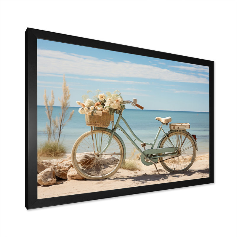 Vélo à pédales tranquilles près de la plage - impression, H 16 po x l 32 po x P 1 po, Cadre photo noir