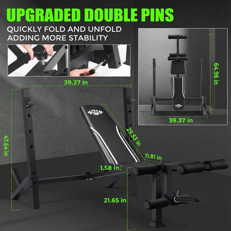 Heavy-Duty Collapsible Weight Bench With Squat Rack - 900 LBS Capacity All-In-One Training Station