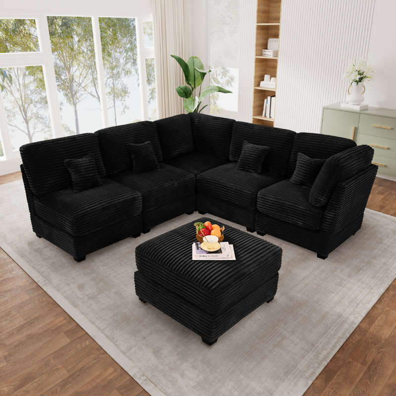 Modulaires modernes en velours côtelé noir, forme en U personnalisable, confort à la maison