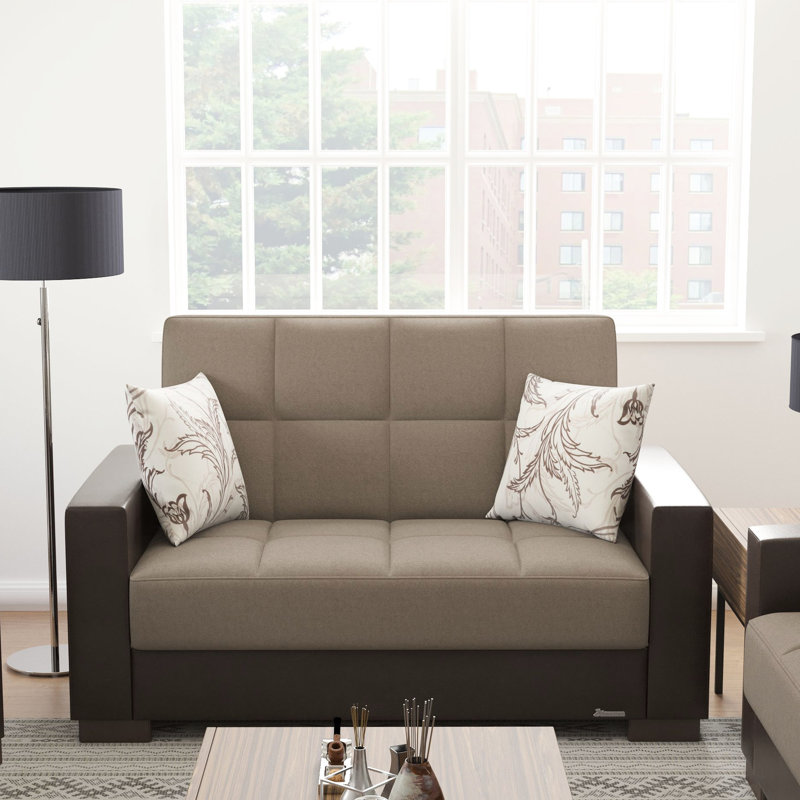 Avec rangement - Microfibre et chenille mélangent des sièges pratiques et élégants avec des coussins épais beige / brun Cozy Living
