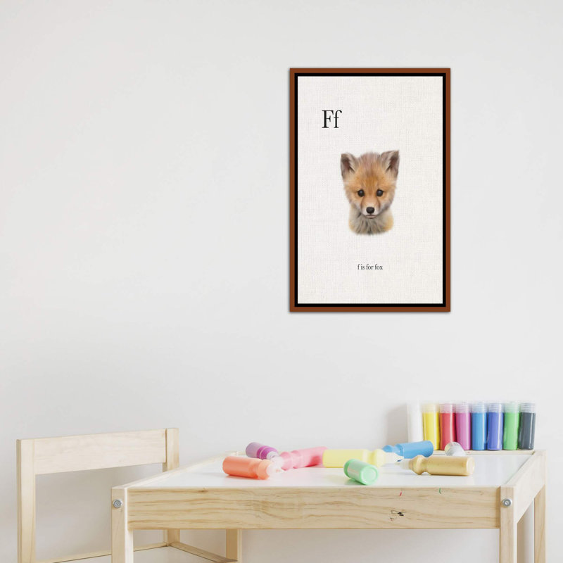 Décoration murale pour enfants F Is for Fox, Toile classique avec cadre brun, H 26 po x l 18 po x 1,5 po