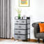 Commode de rangement grise 5 chambres - Commode en tissu, structure en acier, tiroirs pliables et unité de rangement stable avec plateau en bois pour le couloir