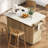 55.5" Fluted Kitchen Island With 2 Drop Leaf, Storage Cart With Power Outlet, 4 Doors, Spice Rack, Rolling Island Table With Faux Marble Top For Kitchen And Dining Room, Natural | Gift Idea-1294744695