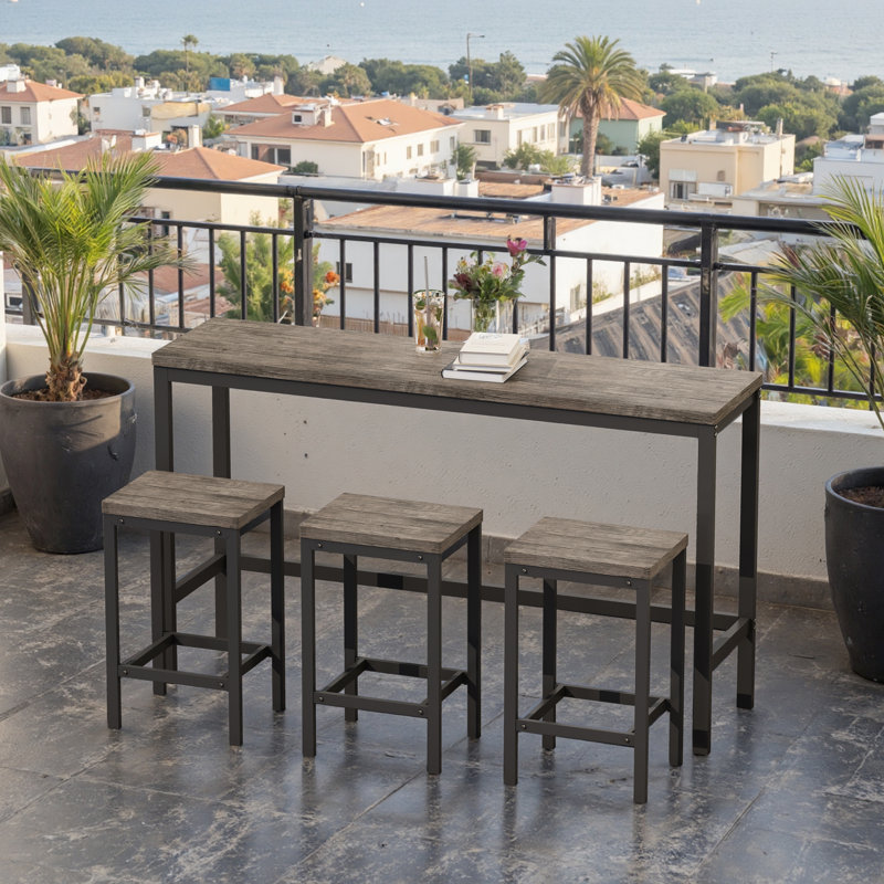 Table de salle à manger de cuisine moderne, table de pub, ensemble de table de salle à manger longue avec 3 tabourets, assemblage facile, brun gris