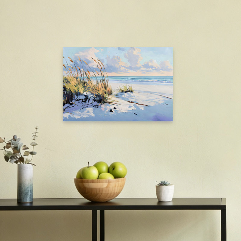 Grassy Sand Dunes Beach Contemporary Peaceful Serene Coastal Wall Art Print 1 Piece Wrapped Canvas Wall Art
