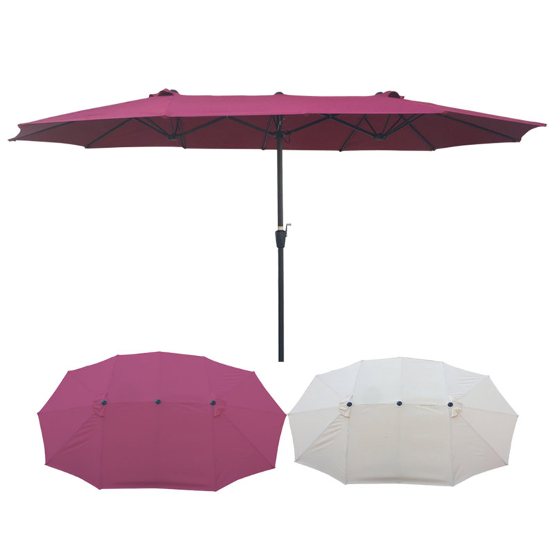 Parasol d'extérieur double surdimensionné imperméable 15 pi x 9 pi avec manivelle et sortie d'air pour patio, Bourgogne