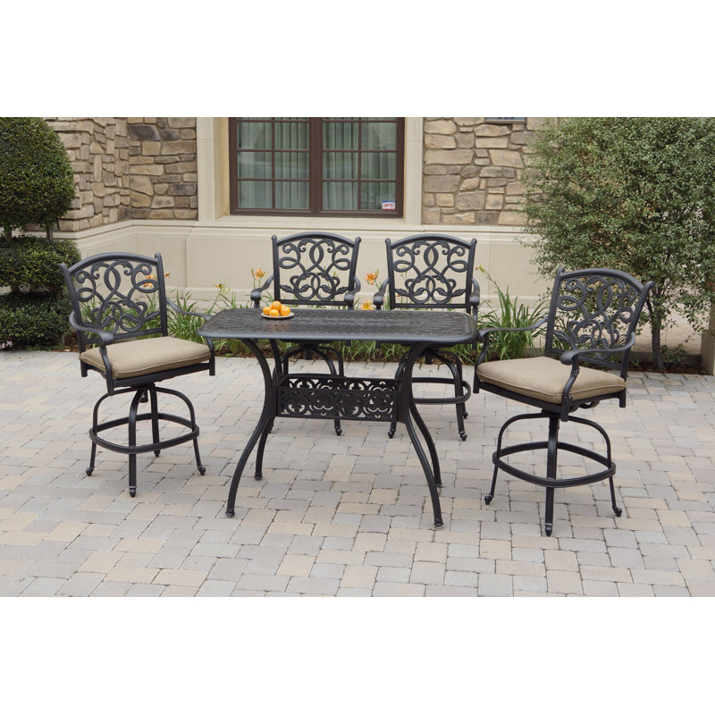 Byrge 5-Piece Patio Counter Height Bar Set with Cushions and 26 x 52" Rectangular Bar Table