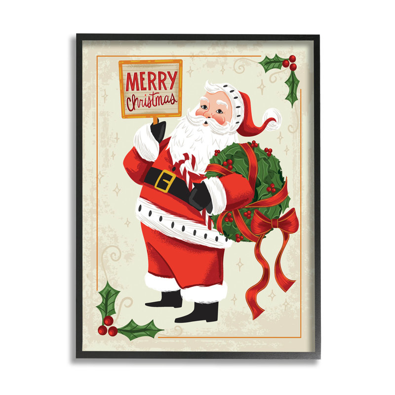 Joyeux Noël père Noël rétro -121, Giclée encadrée noir minuit, H 14 po x l 11 po x P 1,5 po