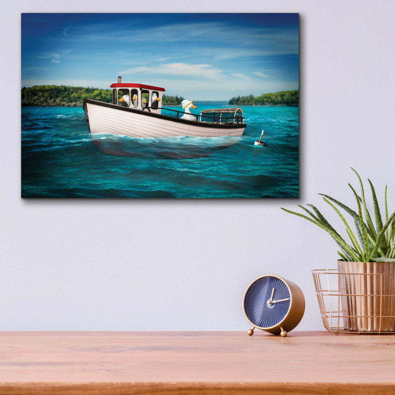  «Lobster Fishing» par John Hovenstine, art mural en verre acrylique, 16 po x 12 po