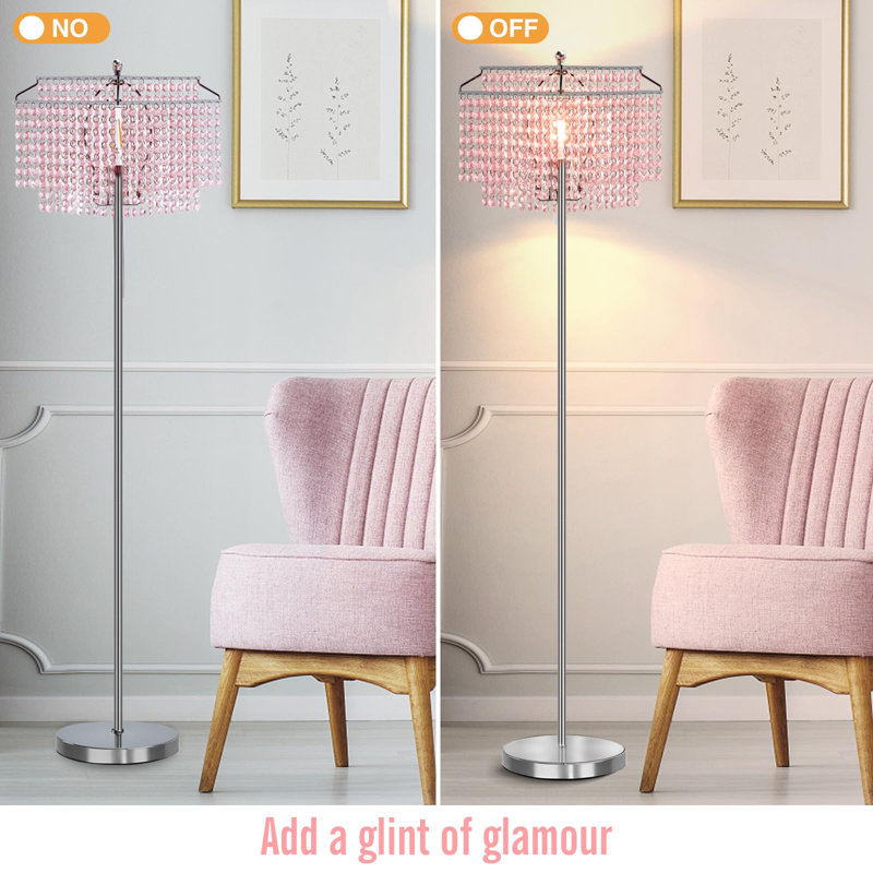 Yuriko 64'' Black Novelty Floor Lamp, Pink