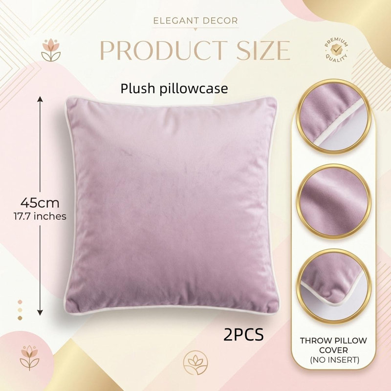 Housse de coussin simple en velours avec bordure roulée noire et blanche, Rose