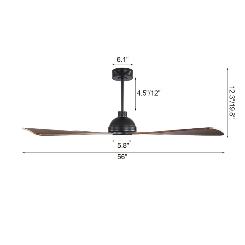 56 po Ventilateur de plafond 4 pales en bois massif avec ensemble d'éclairage et télécommande, Noir, Noyer
