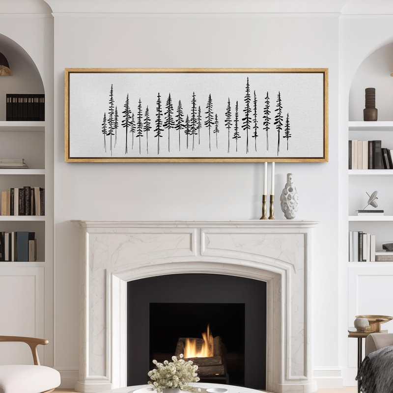 «Minimal Botanical Minimalist Pine Tree Silhouette», reproduction encadrée sur toile, H 20 po x l 60 po, Naturel