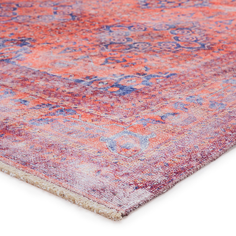 Tapis oriental bleu / rouge / orange Defranco, Rectangle 8 pi 10 po x 11 pi 9 po