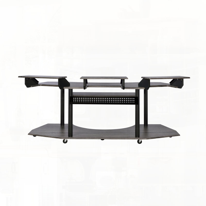 Bureau de studio d'enregistrement de musique avec roulettes lisses, Chêne foncé