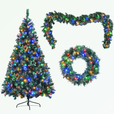 Pine Artificial Christmas Tree set with Wreath & Garland and sturdy bracket