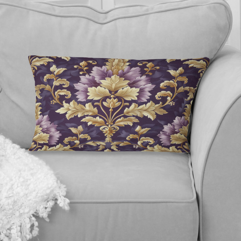 Imprimé damassé rétro mauve et doré - coussin lombaire rétro