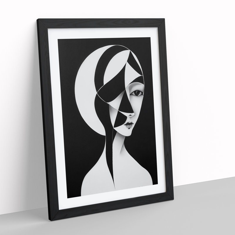 Monochrome Abstract Woman - Wrapped Canvas Print, 64cm H x 46cm W x 2cm D, Black Framed