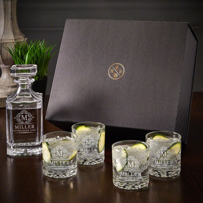 Custom Gin and Tonic Gift Set – With Engraved Cocktail Glasses, Italian Crystal Decanter & Luxury Box - 6pc