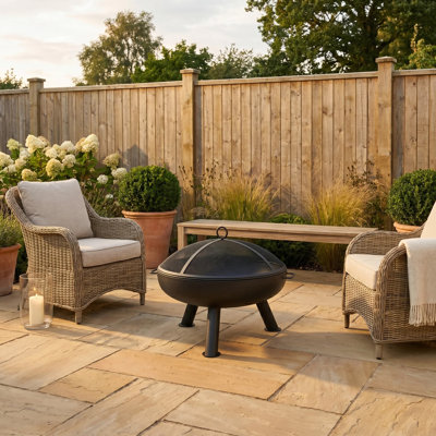 80cm Wood Burning Fire Pit with Mesh Spark Guard and Cover in Black