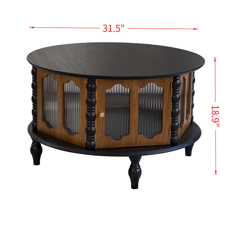Table basse 31,5 "en bois avec 3 portes en verre et espace de rangement, Bitume