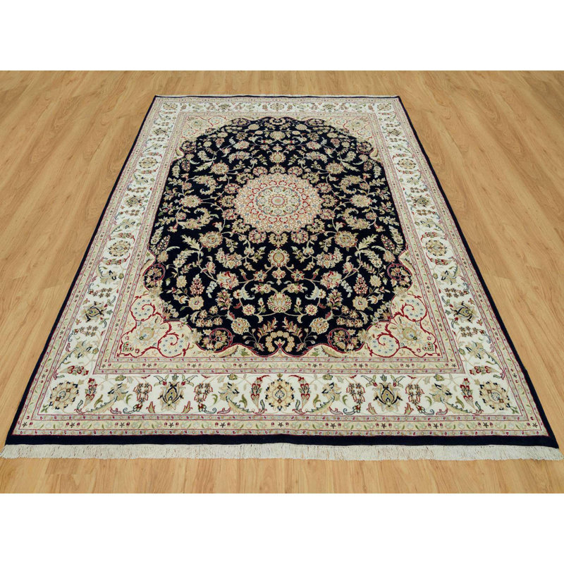 8'x10'1" Vulcan Blue Hand Knotted Nain Center Medallion Flower Design 250 KPSI Wool Rug A6BC48509E5D47F49D0ECCD3875C8887