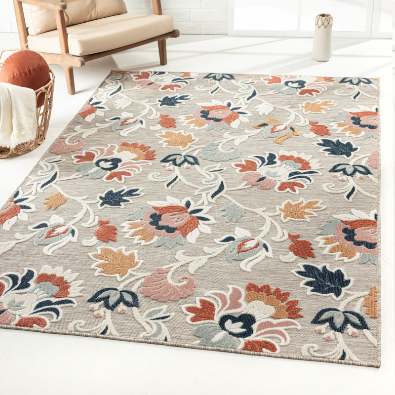 Tapis d'intérieur / extérieur multicolore Floral Filigree, Rectangle 7 pi 9 po x 9 pi 9 po