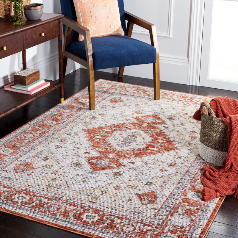 Tapis oriental ivoire / rouille à tissage oriental, Rectangle 7 pi 9 po x 10 pi 5 po