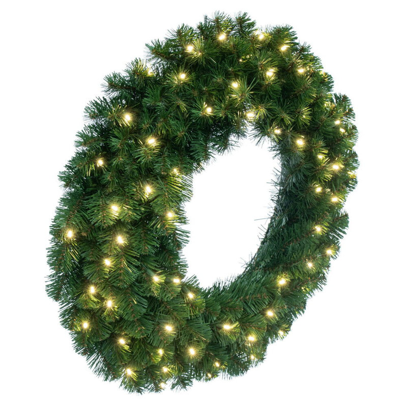 24" Oregon Fir Wreath with 50 Warm White Battery operated LED Lights, 30" W x 30" H