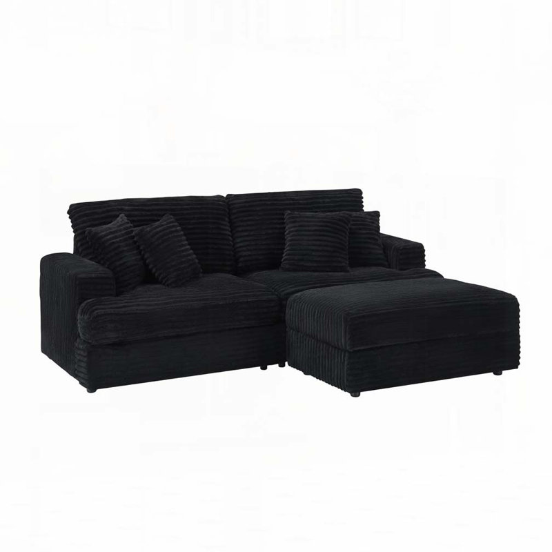 Canapé avec repose-pieds Corduroy, Noir