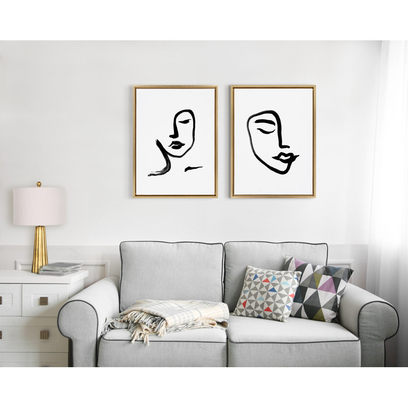 Woman Face Art and Face Line Print by Viola Kreczmer Framed Canvas Wall Art Set, Brown