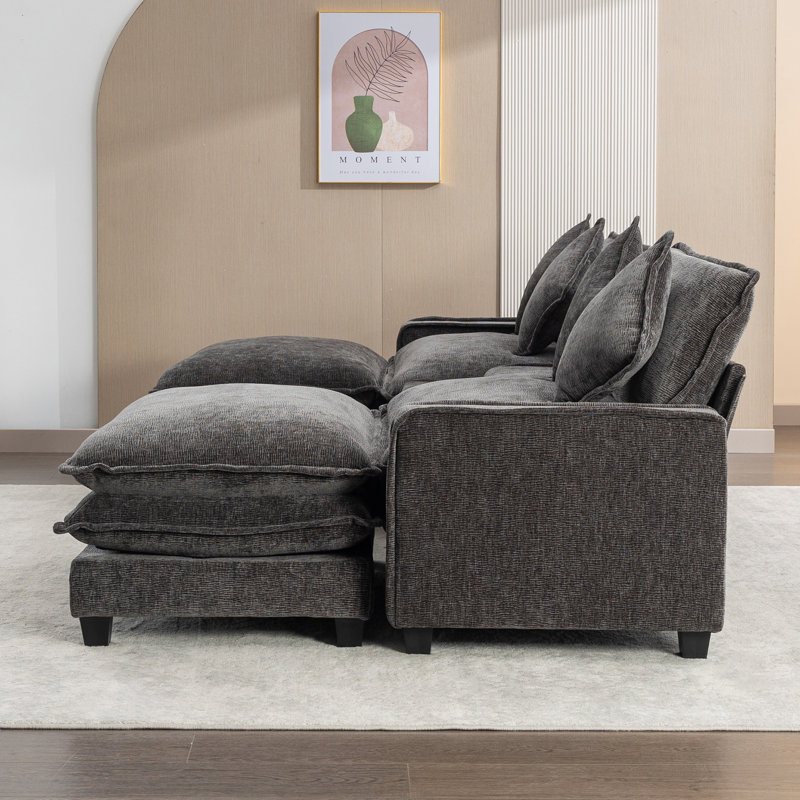 Canapé modulaire moderne en chenille avec ports USB, porte-gobelets et rangement pour le confort du salon