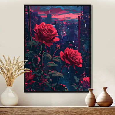«Red Rose Urban Sunset I - Roses», art mural