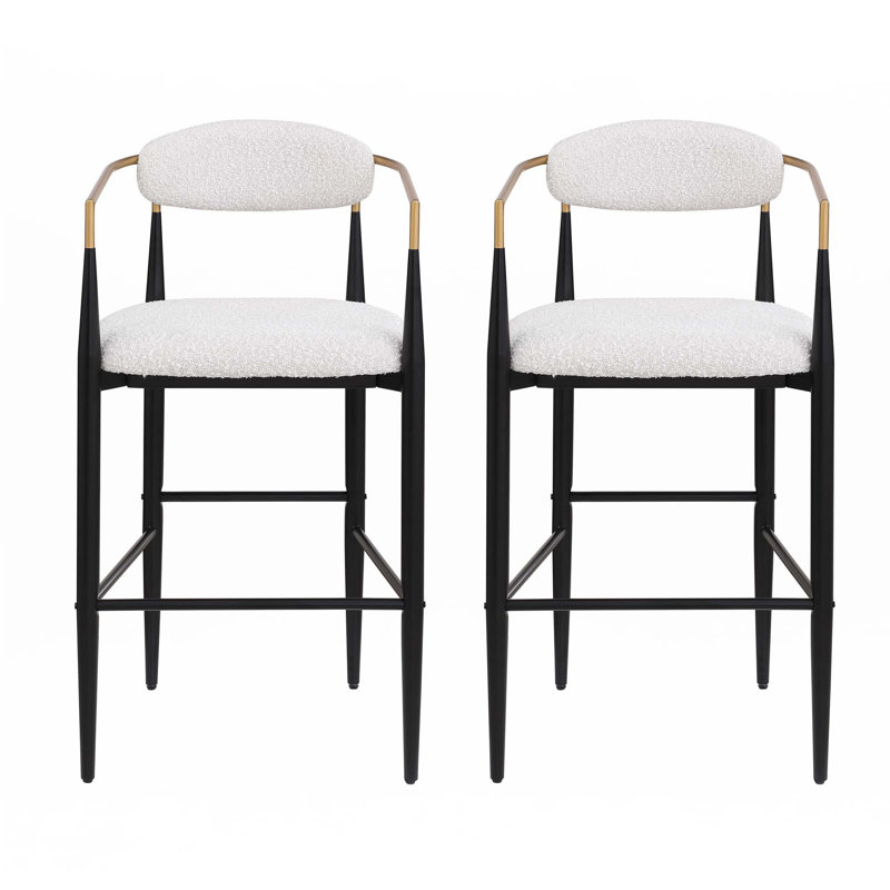 Boucle Barstools Set Of 2, Counter Height Upholstered Bar Stools, Black